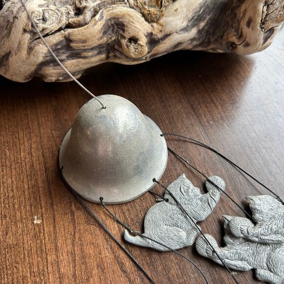Vintage Pewter Metal Cat Wind Chime Decor - Picture 4 of 5